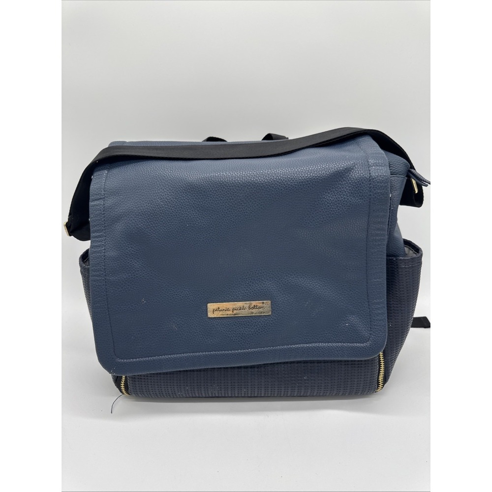 Large Petunia Pickle Bottom  Boxy Backpack in Navy Blue Leatherette Diaper‎ Bag